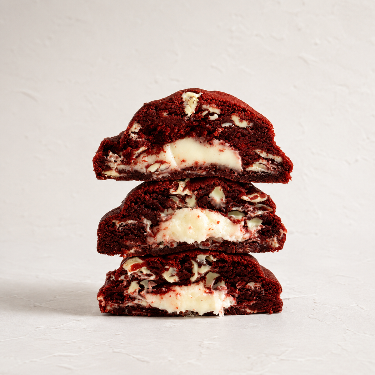 Red Velvet Dream thick red velvet cookie with Belgian white chocolate and a deep-filled white chocolate ganache centre